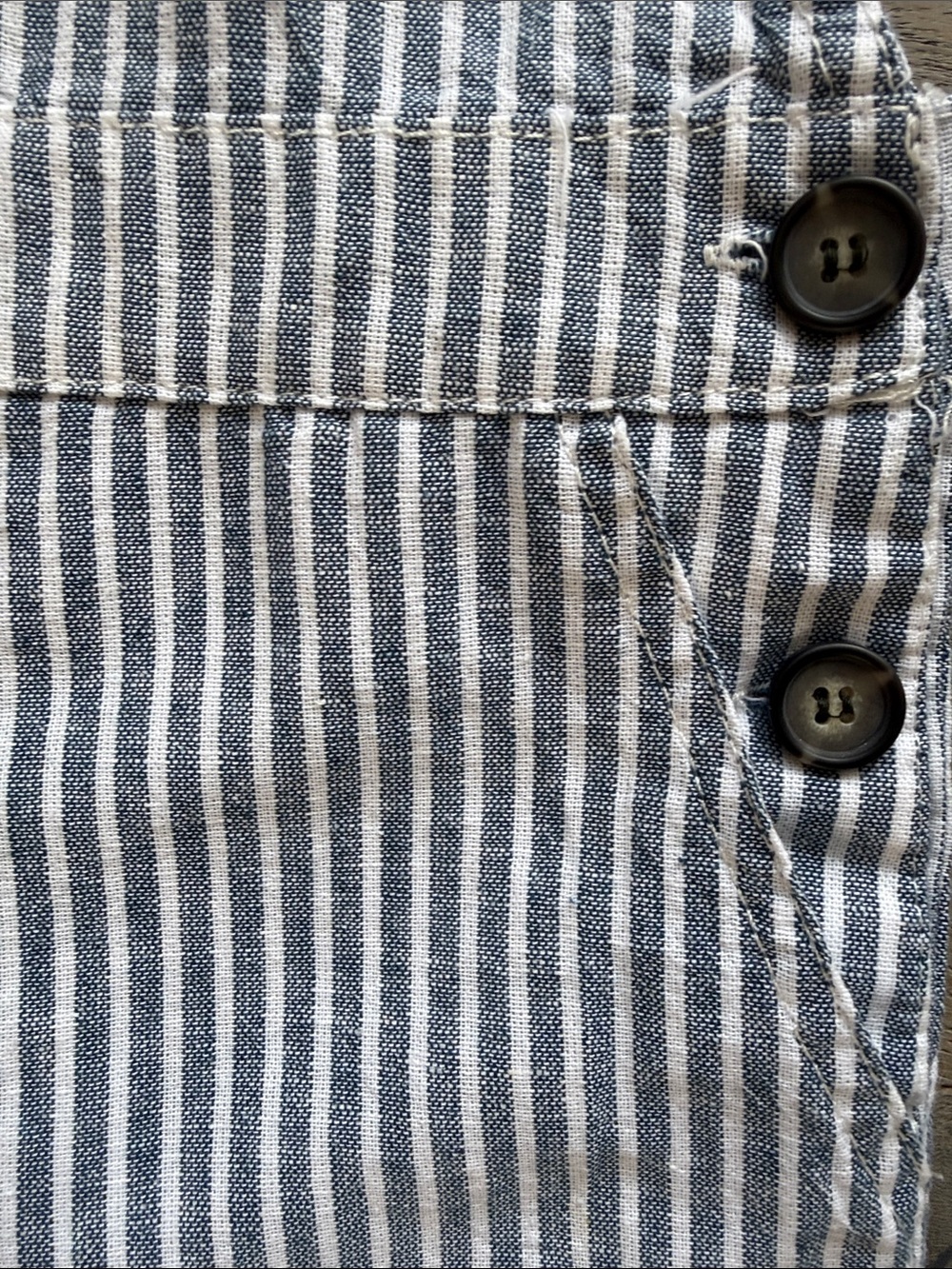 Cali 1850 Los Angeles Blue & White Striped Linen Blend Overall Shorts Romper Med - Picture 8 of 10